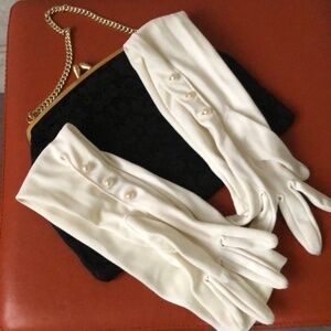 Vintage long pearl button opera gloves